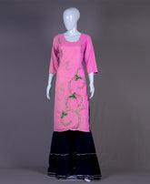 Pink Rayon zardoshi handwork Kurti Set